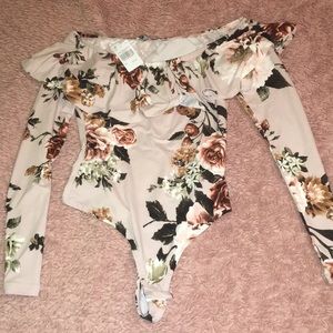 longsleeve off the shoulder floral bodysuit
